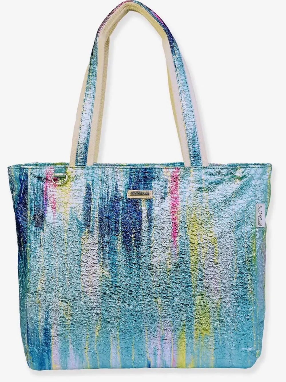 Metallic Blue Multicolored Foiled Cotton Canvas Tote Bag